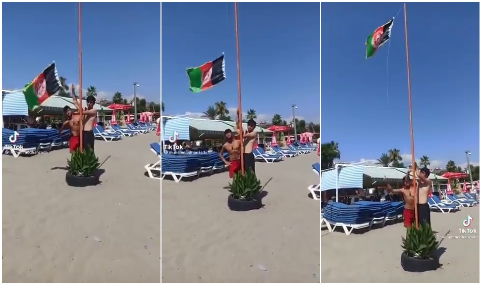 Antalya Alanyada Plajda Afganistan Bayrağının Göndere Çekildiği Video