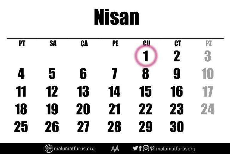 1 nisan takvim