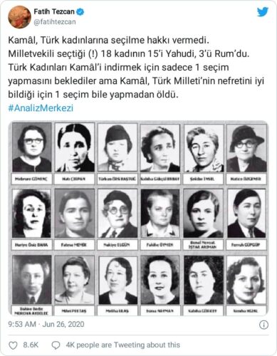ilk 18 kadın milletvekilinin 15'i Yahudi 3'ü Rum