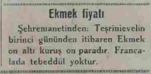 1929 ekmek fiyatı