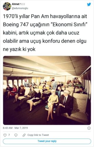 1970li yıllar ekonomi sınıfı uçuş