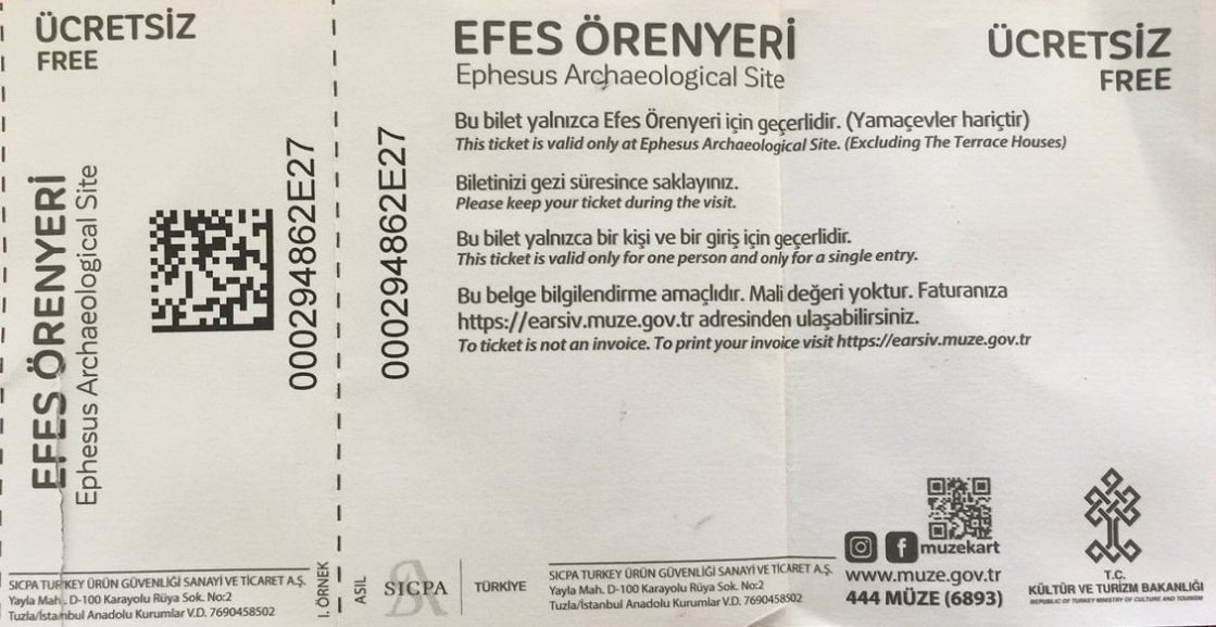 Efes Ören Yeri Giriş Bileti (2018 Ağustos)
