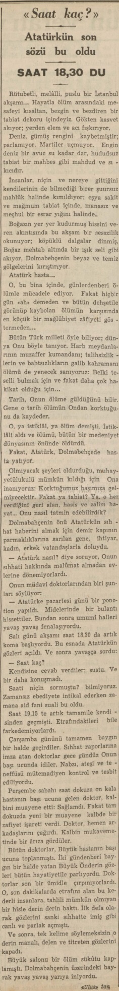ataturkun son sozu saat kac