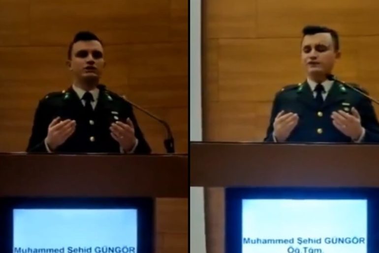 Bir Teğmenin Milli Savunma Üniversitesi’nde Kürsüde Dua Ettiği Görülen Video asker-dua