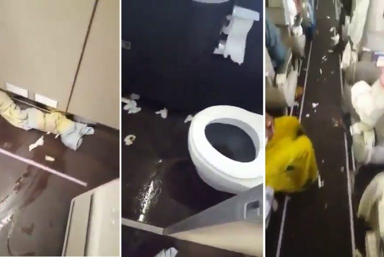 Umreye Giden Bir Arap Kafilesini Taşıyan Uçağın İçinin Görüntülendiği İddiasıyla Paylaşılan Video kirli ucak