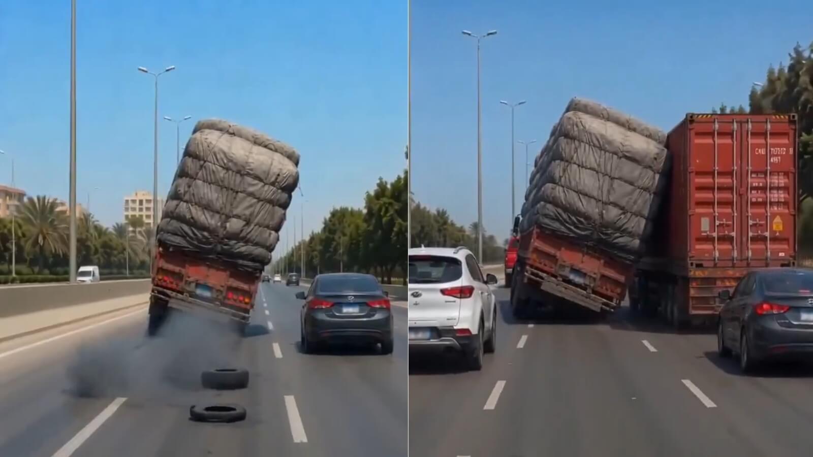 “Trafikte Devrilmekte Olan Kamyonu Destek Verip Kurtaran Tır” Görüntüleri devrilen-kamyona-destek