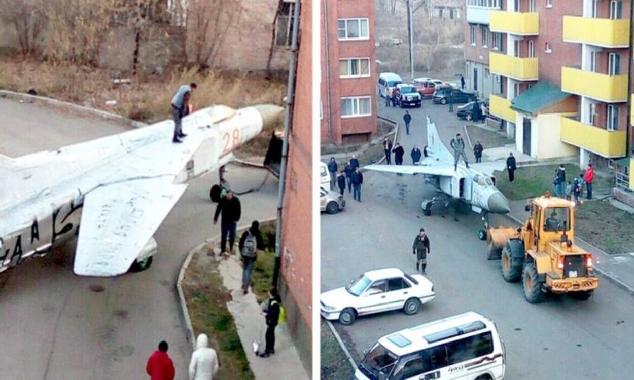 Bursa’da Bir Vatandaşın Site Otoparkına Savaş Uçağı Çektiği UYDURMAsıyla Paylaşılan Rusya’dan Fotoğraf hurda-savas-ucagi-nakil