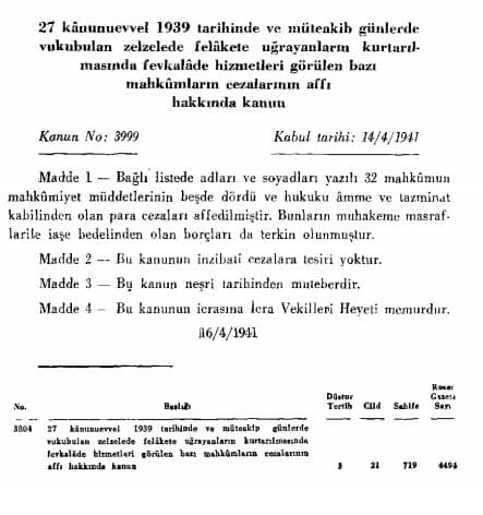 3999 sayılı 14 Nisan 1941 tarihli kanun