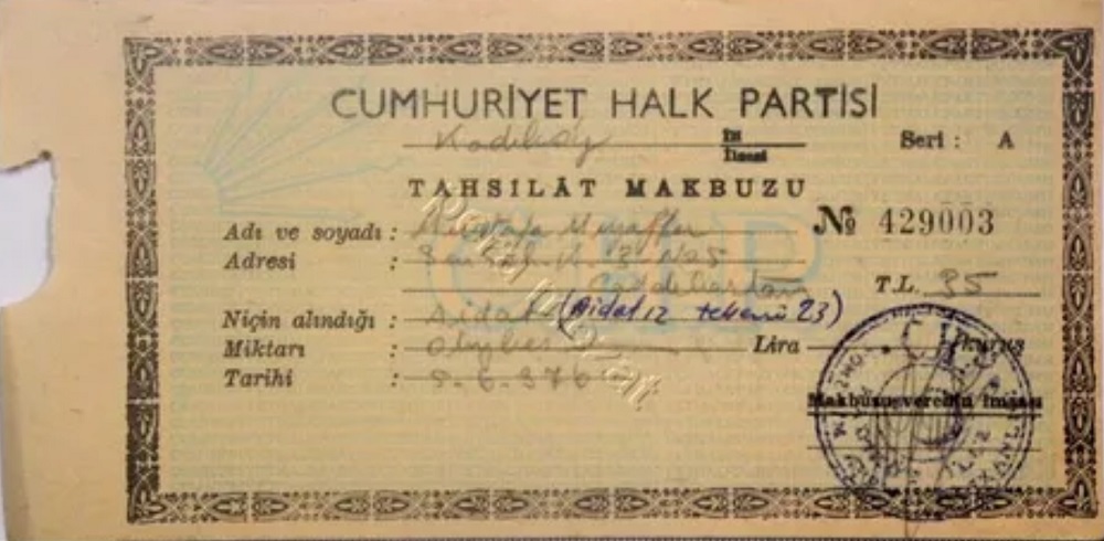 429003 nolu boş CHP tahsilat makbuzu