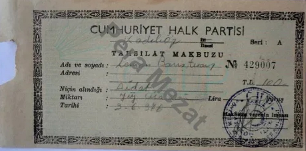 429007 nolu boş CHP tahsilat makbuzu