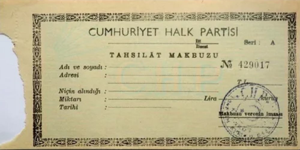 429017 nolu boş CHP tahsilat makbuzu