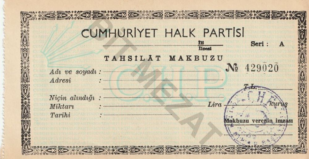 429020 nolu boş CHP tahsilat makbuzu