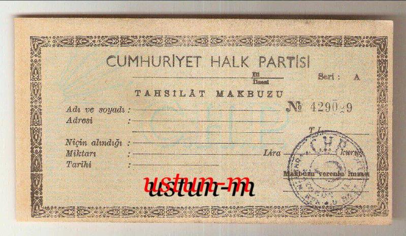 429039 nolu olduğu düşünülen boş CHP tahsilat makbuzu