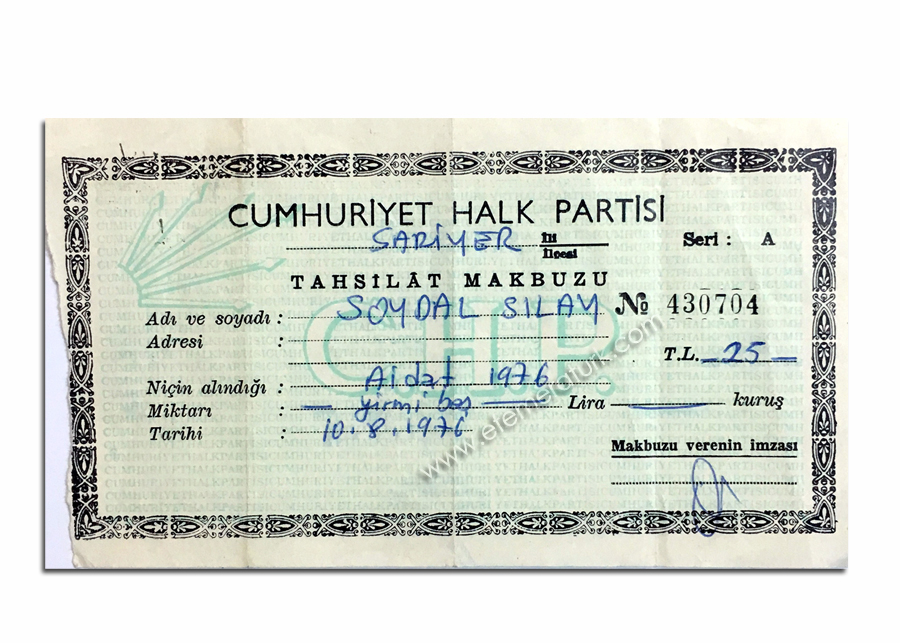 430704 nolu boş CHP tahsilat makbuzu