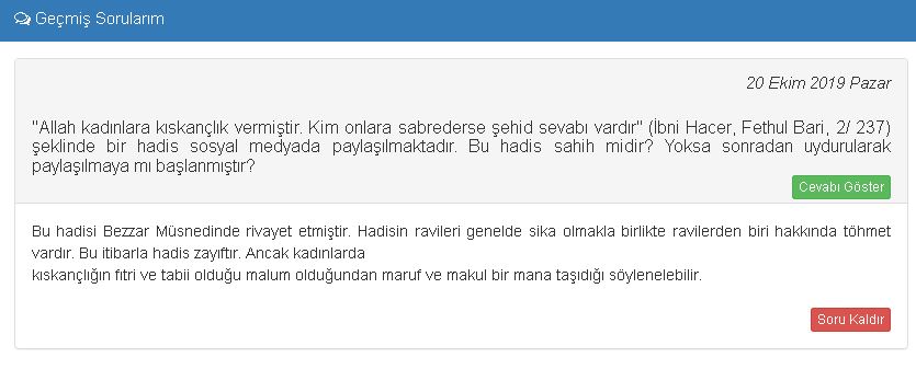 "Allah Kadınlara Kıskançlık Vermiştir. Kim Onlara Sabrederse Şehit Sevabı Vardır" Hadis Rivayeti Hakkında Din İşleri Yüksek Kurulu'nun Açıklaması