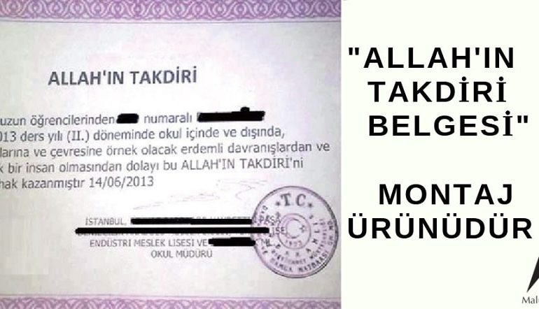 "Allah'ın Takdiri Belgesi" Olduğu İddiasıyla Paylaşılan Görsel Montaj Ürünüdür