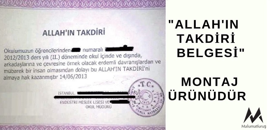 "Allah'ın Takdiri Belgesi" Olduğu İddiasıyla Paylaşılan Görsel Montaj Ürünüdür