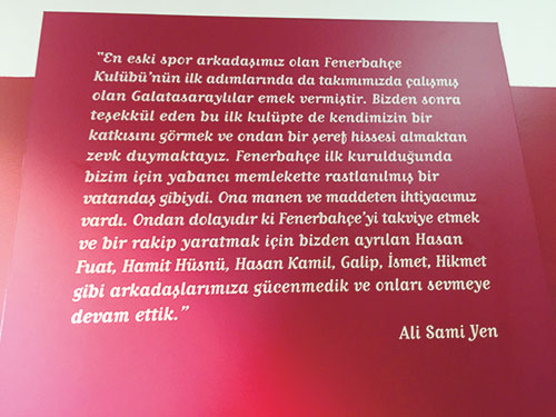 Ali Sami Yen'in Fenerbahçe'nin Kuruluşundaki Rolüne İlişkin Galatasaray Müzesi'nde Yer Alan Sözü