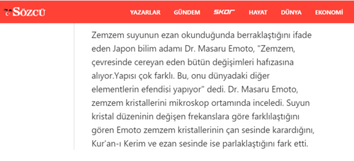 masaru emoto zemzem hafızası