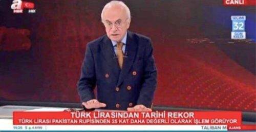 A Haber'in alt bandının "Türk Lirasından tarihi rekor - Türk Lirası Pakistan Rupisi’nden 25 kat daha değerli olarak işlem görüyor" şeklinde montajlandığı görsel