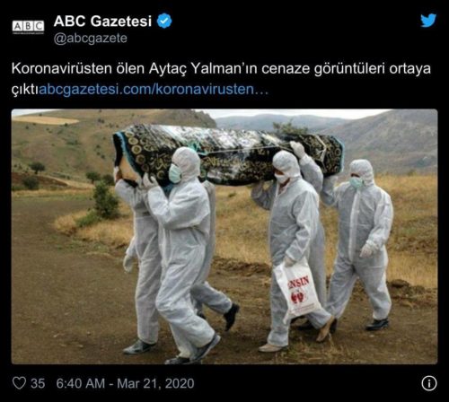 Aytaç Yalman'ın cenazesine ait olduğu iddiasıyla 2014 yılından ilgisiz bir fotoğrafı içeren haber