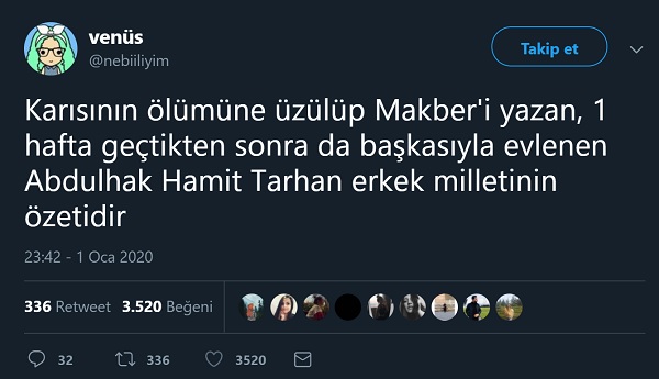 Abdülhak Hamit Tarhan’ın Ardından Makberi Yazdığı Eşinin Taziyesinde Tanıştığı Kadınla Hemen Evlendiği İddiasını İçeren Bir Tweet