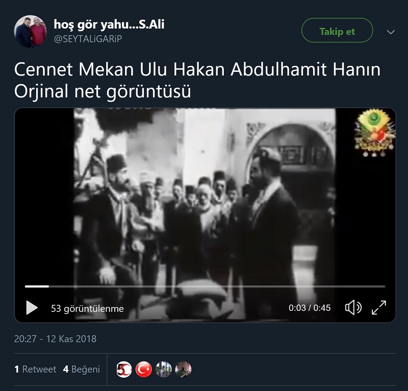 Theodor Herzl'in 2. Abdülhamid'in önünde diz çöktüğü ana ait olduğu iddiasıyla paylaşılan video kaydını içeren paylaşım