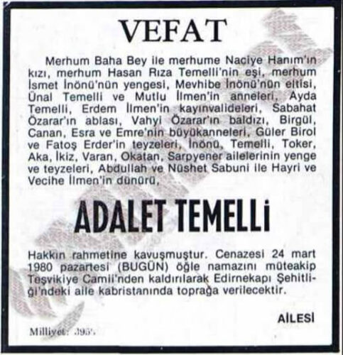 adalet temelli vefat