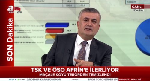 A Haber’in Adil Gür'ün yorumu esnasında verilen "TSK ve ÖSO Afrin'e İlerliyor" alt bandı