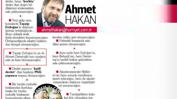 Ahmet Hakan'ın Hürriyet Gazetesinde 15 Ocak 2016 tarihinde yayınlanan "Dönmek üzerine bir manifesto" başlıklı bir yazısı