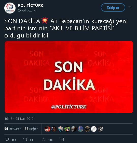 Ali Babacan'ın kuracağı yeni partinin adının "Akıl ve Bilim Partisi" olacağı iddiasını içeren paylaşım