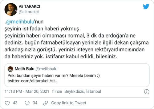 ali tarakçı melih bulu istifa