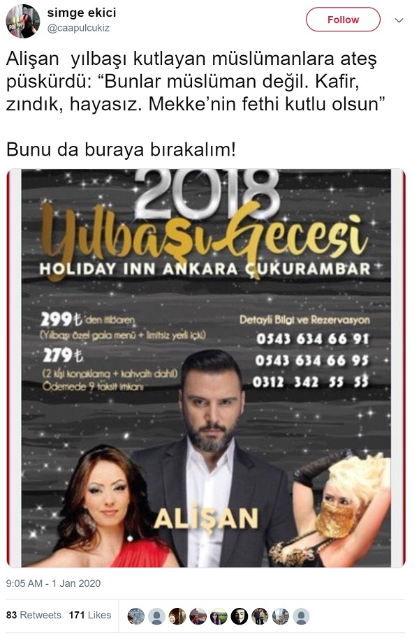 Vog Magazin'in parodi haberini gerçek sanarak Alişan'a tepki gösteren sosyal medya paylaşımı