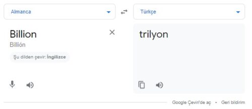 almanca milyar türkçe trilyon