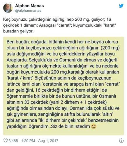 keçiboynuzu çekirdeği karat