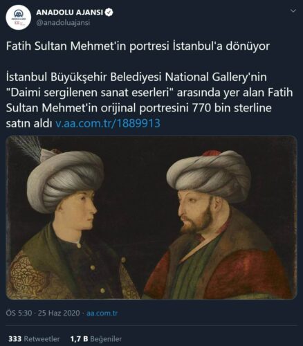 fatih sultan mehmetin portresi satışı