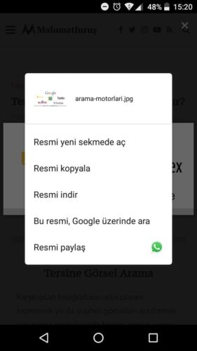 android chrome görsel arama