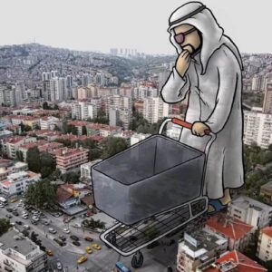 arap turist alisveris karikatur