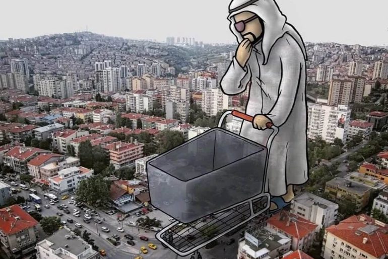 arap turist alisveris karikatur