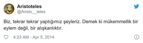 biz tekrar tekrar yaptığımız şeyleriz demek ki mükemmellik bir eylem değil bir alışkanlıktır