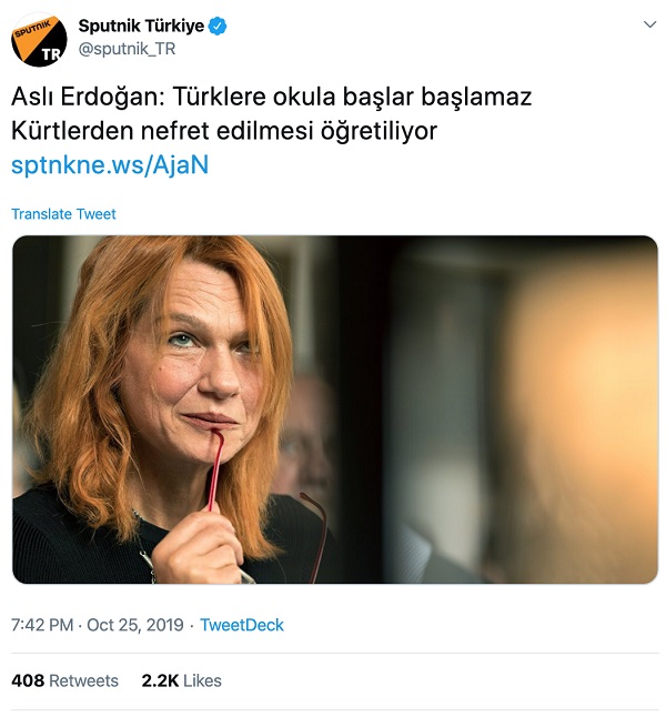 Aslı Erdoğan’ın "Okulda Kürtlerden Nefret Edilmesi Öğretiliyor" Dediğini Öne Süren Tweet