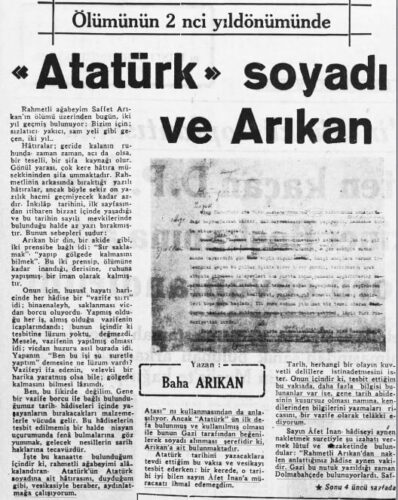 ataturk soyadi ve arikan