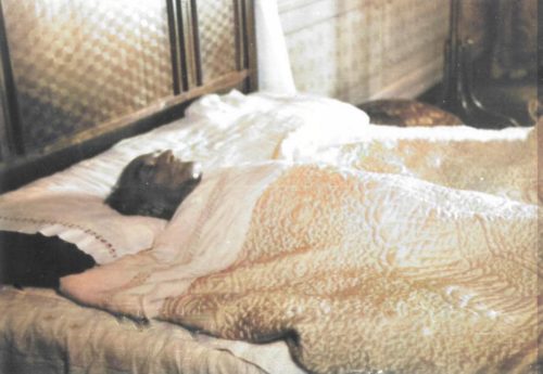 10 Kasım 1938 tarihinde vefatının ardından Atatürk'ün Dolmabahçe Sarayı'ndaki yatağında naaşının görüntülendiği kare