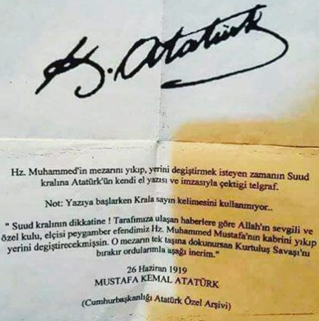 Atatürk'ün Suudi Kralına yazdığı iddia edilen mektup olduğu iddiasıyla paylaşılan görsel