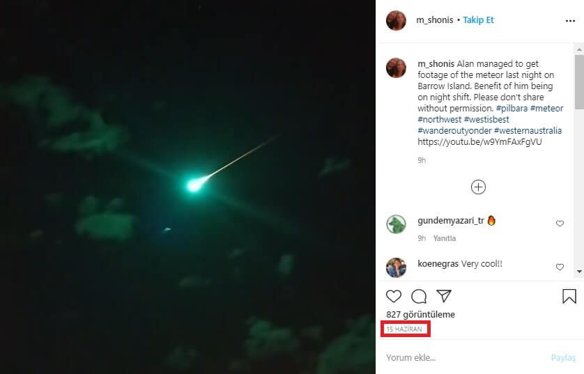 meteor düşüşü videosu