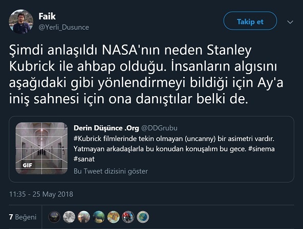 Stanley Kubrick'in Ay'a gidilmediğini, Ay'a iniş görüntülerini kendisinin çektiğini itiraf ettiğini öne süren paylaşım