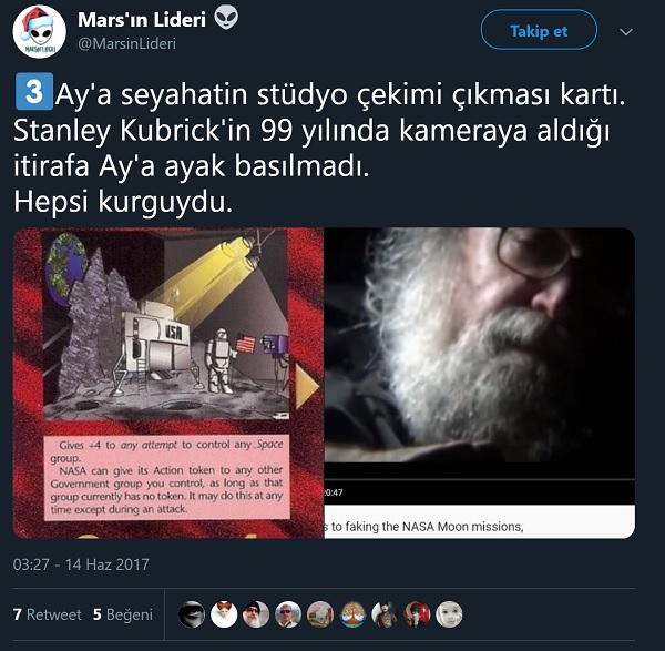 Stanley Kubrick'in Ay'a gidilmediğini, Ay'a iniş görüntülerini kendisinin çektiğini itiraf ettiğini öne süren paylaşım