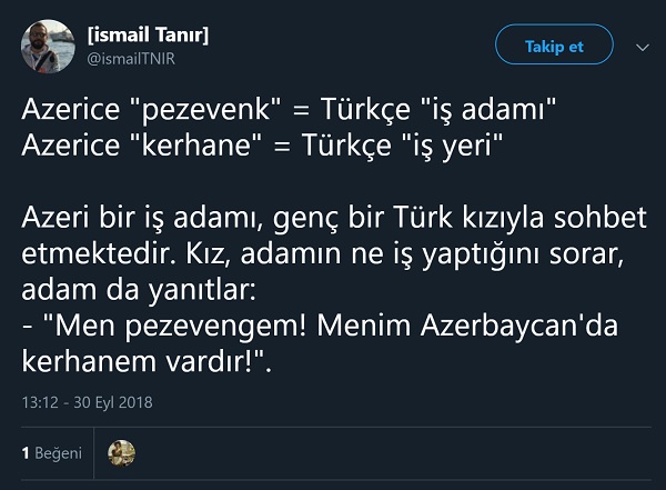 Azerice kerhanenin Türkçe iş yeri anlamına geldiğini iddia eden paylaşım