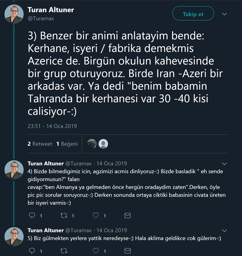 Azerice kerhanenin Türkçe iş yeri anlamına geldiğini iddia eden paylaşım