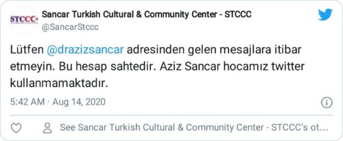 aziz sancar twitter profili